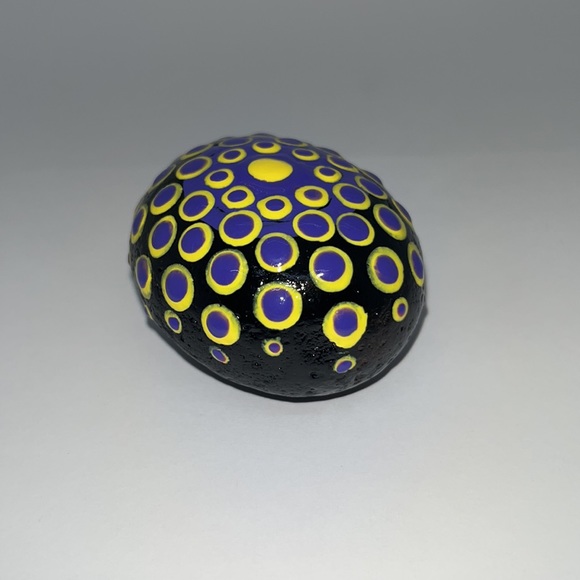 Mandala Art Stone in Yellow, Purple and Black - Picture 2 of 2